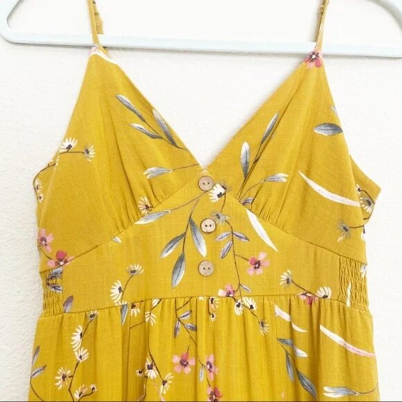 One Clothing Los Angeles Button Front Smocked Floral Midi Dress - Picture 3 of 6